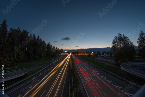 traffic on highway at night