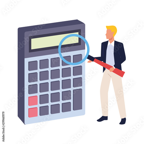 avatar businessman with big calculator, colorful design