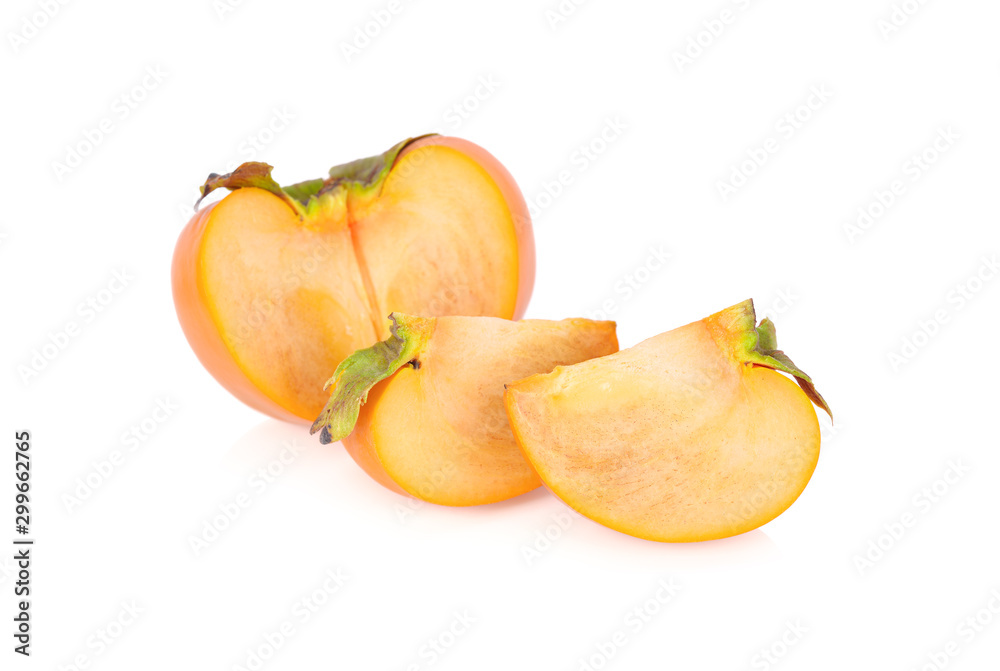 sliced fresh ripe persimmon on white background sliced fresh ripe persimmon on white background