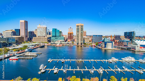 Baltimore, Maryland, USA Inner Harbor Drone Skyline Aerial