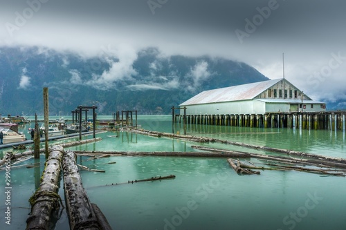 High angle shot of the Queen Charlotte Sound, Bella Coola, in Canada under the cloudy sky photo