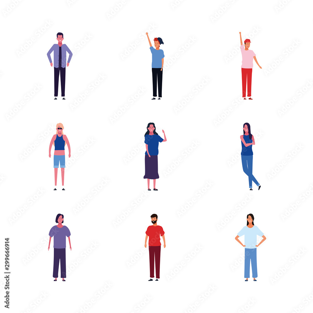 icon set of cartoon young people icon set of cartoon young people