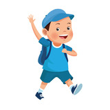 happy little boy walking and waving