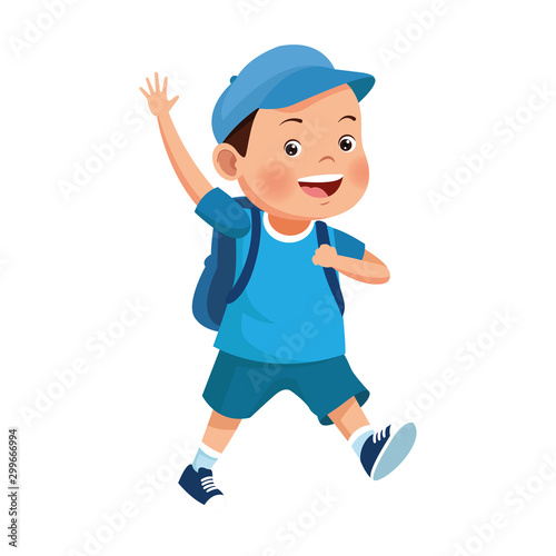 happy little boy walking and waving