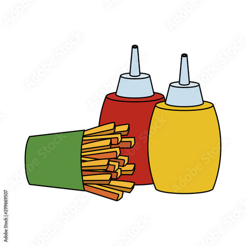 french fries and sauces bottles, fast food design