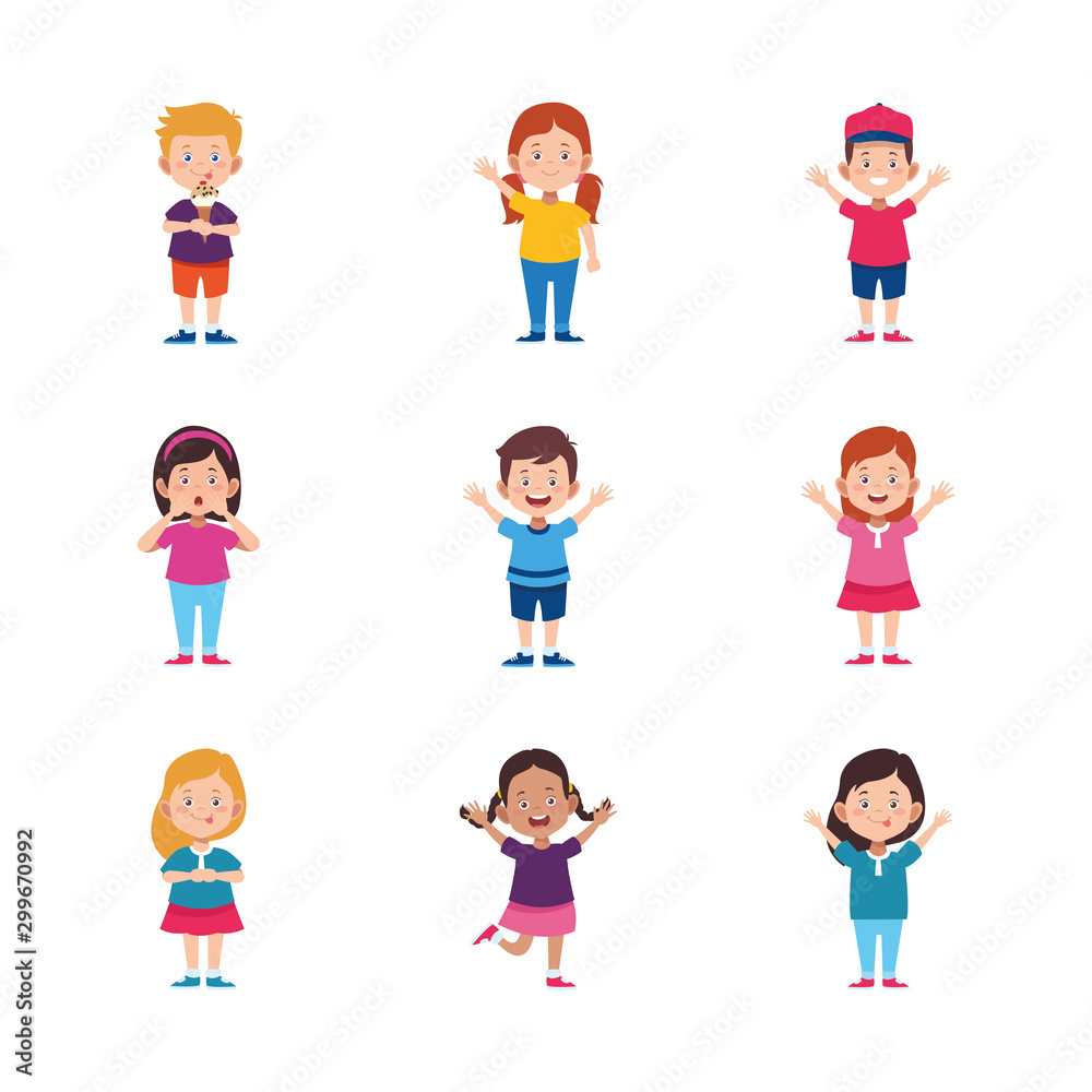 cartoon happy kids icon set, colorful design