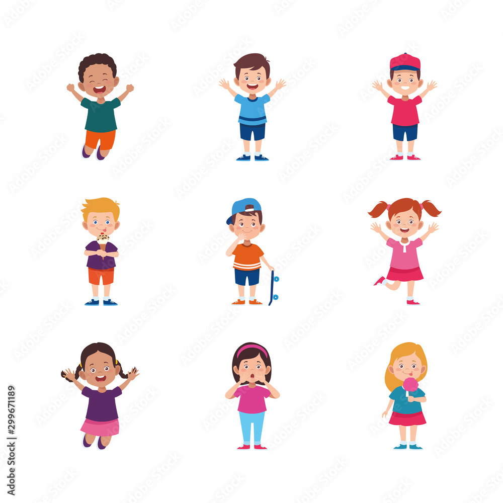 cartoon happy kids icon set, colorful design