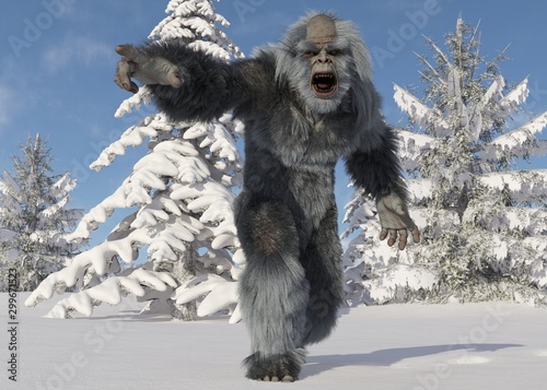 Quadro su tela Yeti winter in the forest 3d illustration