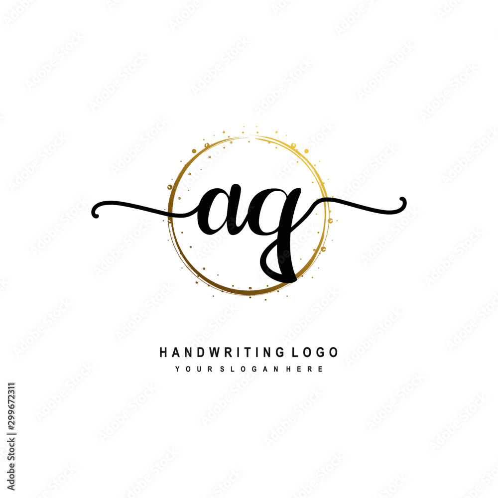 Initials letter AQ vector handwriting logo template. with a circle brush and splash of gold paint Initials letter AQ vector handwriting logo template. with a circle brush and splash of gold paint