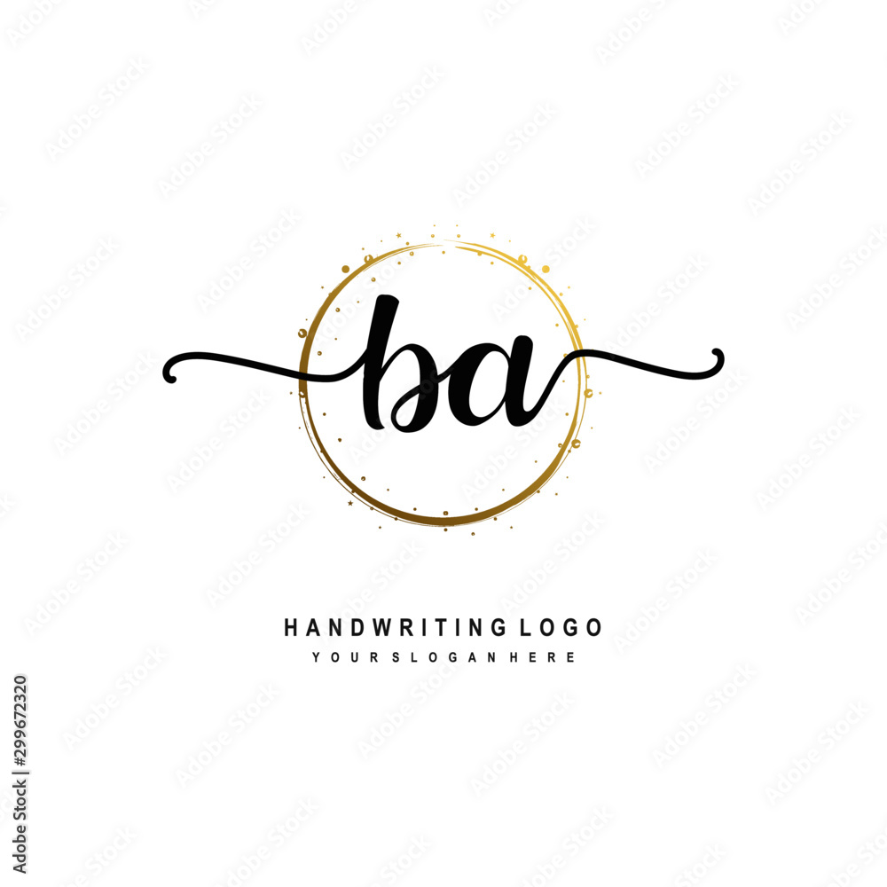 Initials letter BA vector handwriting logo template. with a circle brush and splash of gold paint Initials letter BA vector handwriting logo template. with a circle brush and splash of gold paint