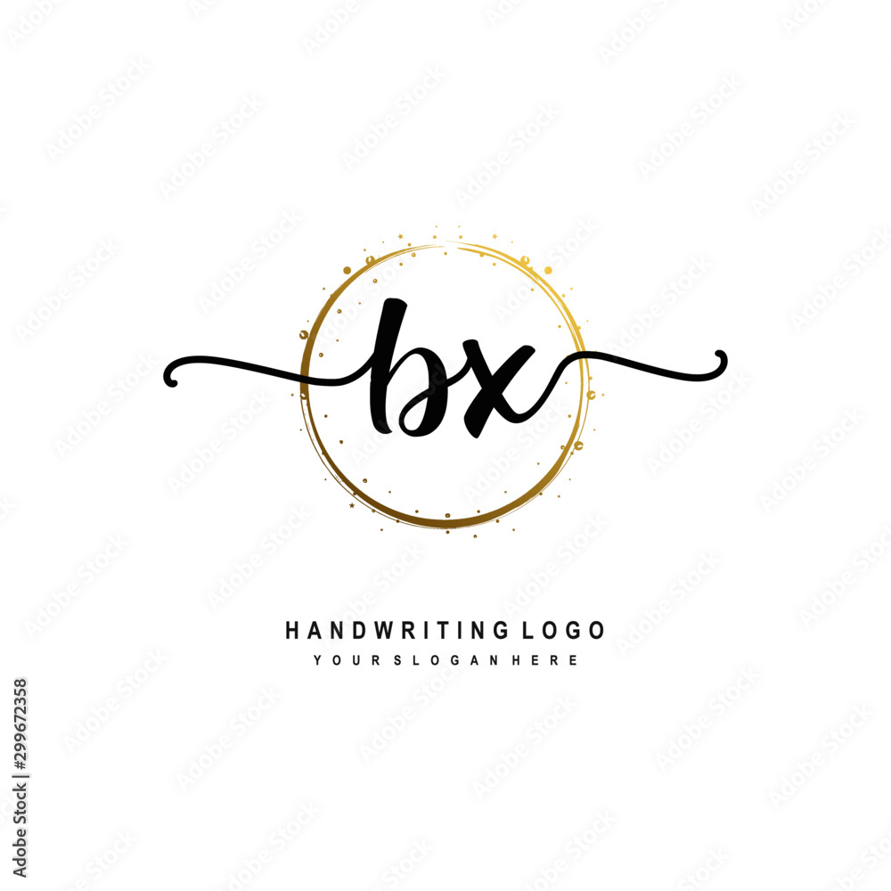 Initials letter BX vector handwriting logo template. with a circle brush and splash of gold paint Initials letter BX vector handwriting logo template. with a circle brush and splash of gold paint