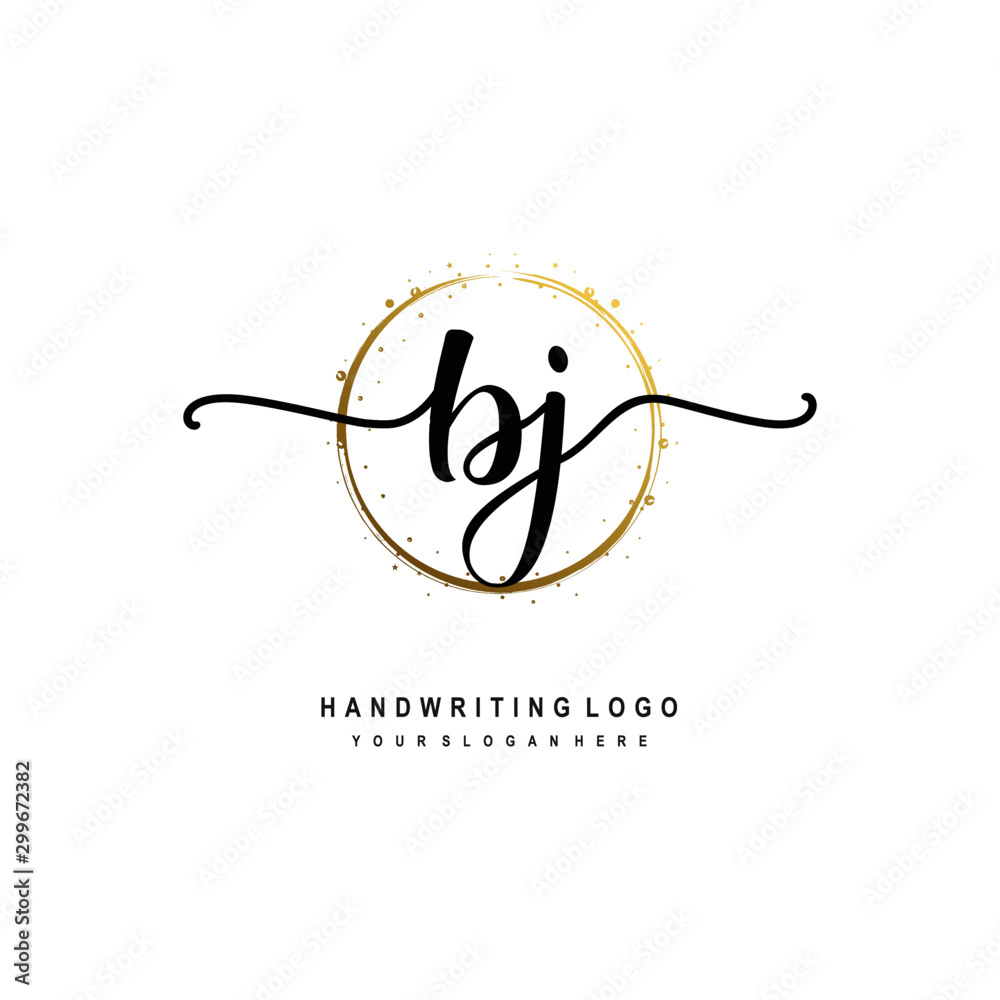 Initials letter BJ vector handwriting logo template. with a circle brush and splash of gold paint Initials letter BJ vector handwriting logo template. with a circle brush and splash of gold paint