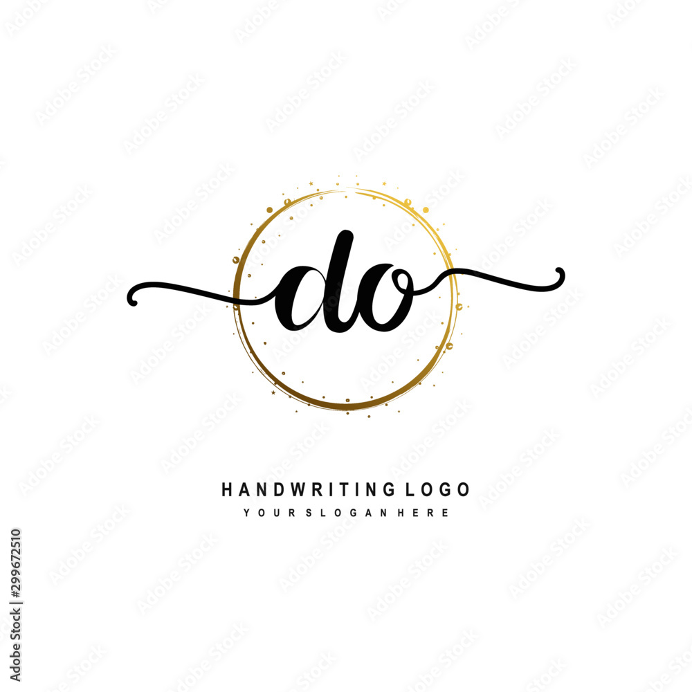 Initials letter DO vector handwriting logo template. with a circle brush and splash of gold paint Initials letter DO vector handwriting logo template. with a circle brush and splash of gold paint