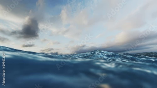 Rough Sea Loop 3D 4k Animation loop of big waves in an agitated ocean. Camera goes underwater several times. New version, even more realistic with higher quality textures and liquid physics.