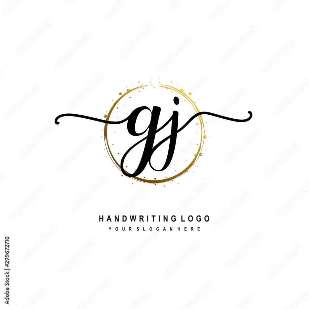 Initials letter GJ vector handwriting logo template. with a circle brush and splash of gold paint Initials letter GJ vector handwriting logo template. with a circle brush and splash of gold paint