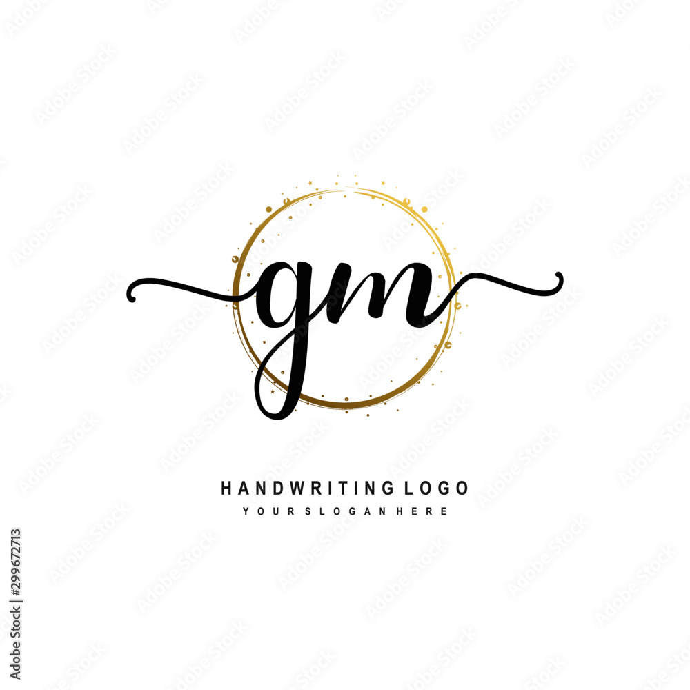 Initials letter GM vector handwriting logo template. with a circle brush and splash of gold paint Initials letter GM vector handwriting logo template. with a circle brush and splash of gold paint