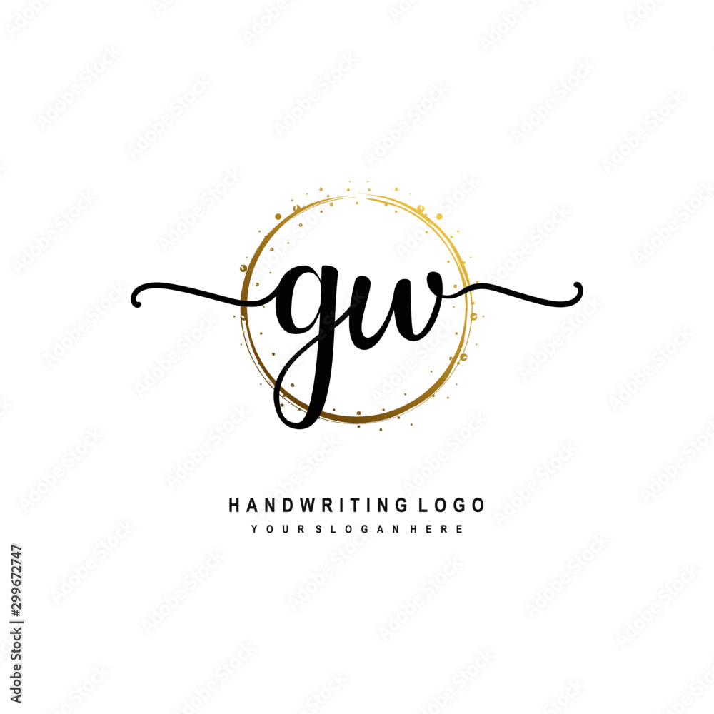 Initials letter GW vector handwriting logo template. with a circle brush and splash of gold paint Initials letter GW vector handwriting logo template. with a circle brush and splash of gold paint