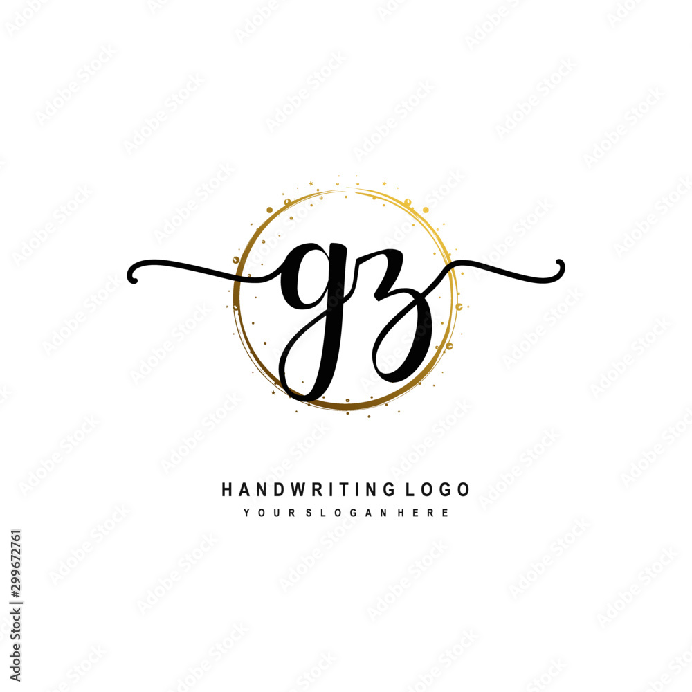 Initials letter GZ vector handwriting logo template. with a circle brush and splash of gold paint Initials letter GZ vector handwriting logo template. with a circle brush and splash of gold paint