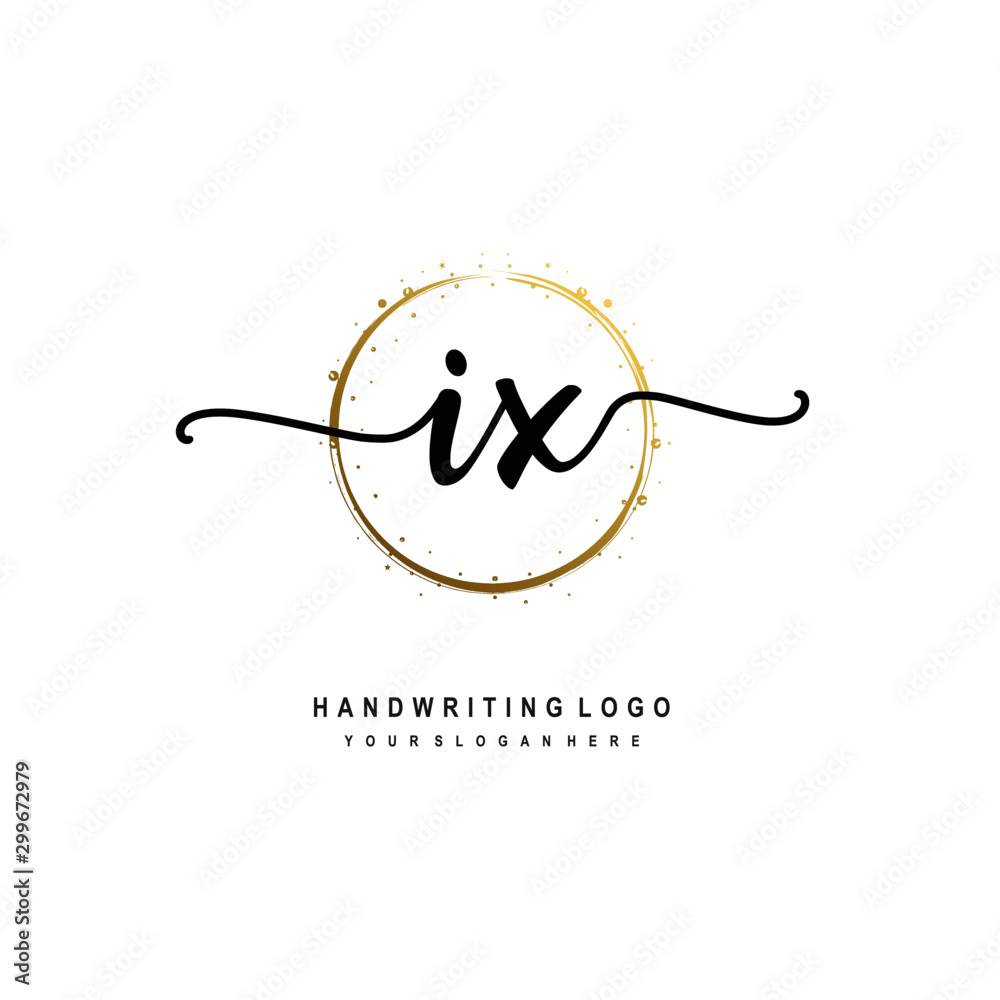 Initials letter IX vector handwriting logo template. with a circle brush and splash of gold paint Initials letter IX vector handwriting logo template. with a circle brush and splash of gold paint