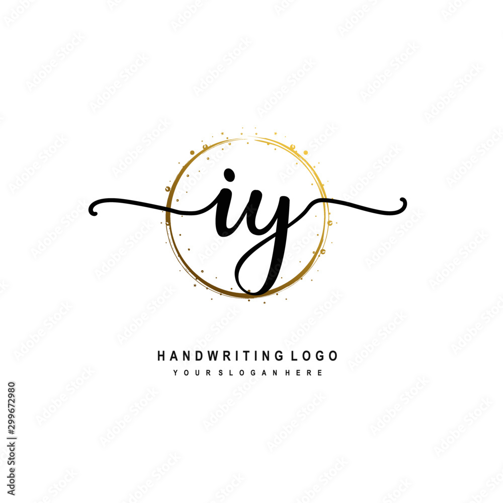 Initials letter IY vector handwriting logo template. with a circle brush and splash of gold paint Initials letter IY vector handwriting logo template. with a circle brush and splash of gold paint