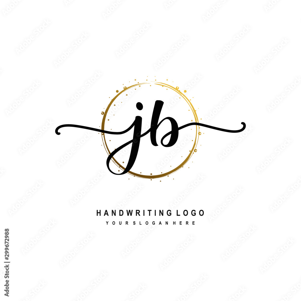 Initials letter JB vector handwriting logo template. with a circle brush and splash of gold paint Initials letter JB vector handwriting logo template. with a circle brush and splash of gold paint