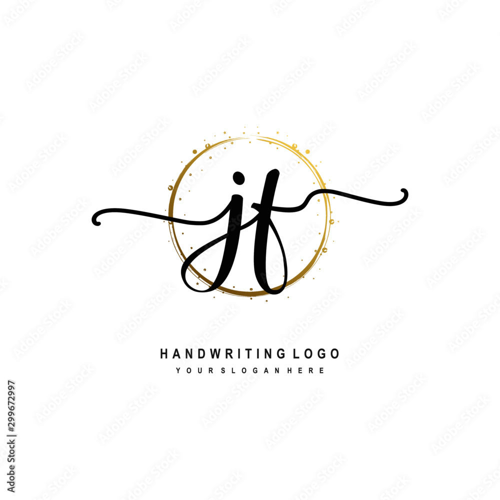 Initials letter JF vector handwriting logo template. with a circle brush and splash of gold paint Initials letter JF vector handwriting logo template. with a circle brush and splash of gold paint