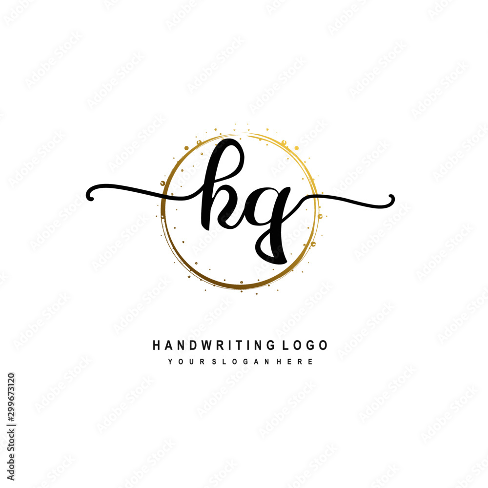 Initials letter KQ vector handwriting logo template. with a circle brush and splash of gold paint Initials letter KQ vector handwriting logo template. with a circle brush and splash of gold paint