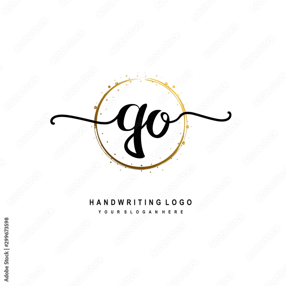 Initials letter QO vector handwriting logo template. with a circle brush and splash of gold paint Initials letter QO vector handwriting logo template. with a circle brush and splash of gold paint