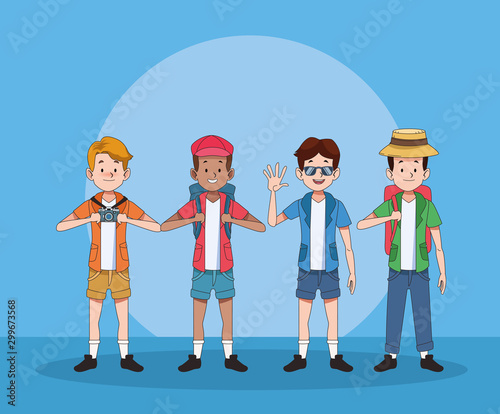 group of tourist men characters