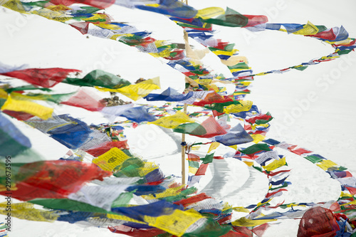 Prayer flags in the top of the Himalayas.