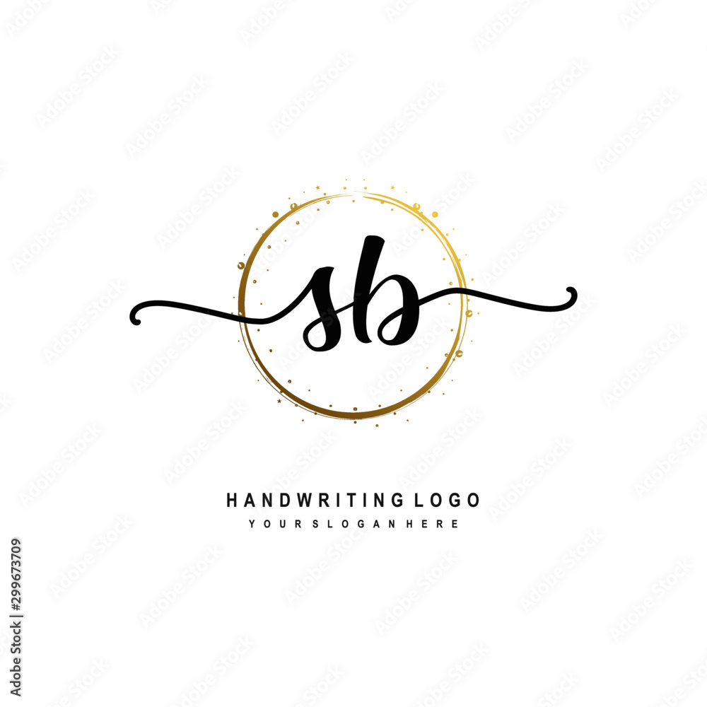 Initials letter SB vector handwriting logo template. with a circle brush and splash of gold paint Initials letter SB vector handwriting logo template. with a circle brush and splash of gold paint