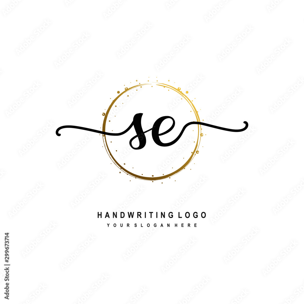 Initials letter SE vector handwriting logo template. with a circle brush and splash of gold paint Initials letter SE vector handwriting logo template. with a circle brush and splash of gold paint
