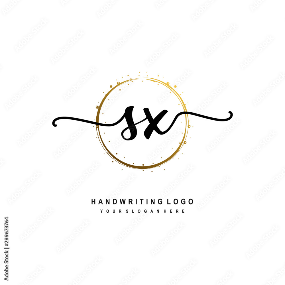 Fototapeta premium Initials letter SX vector handwriting logo template. with a circle brush and splash of gold paint