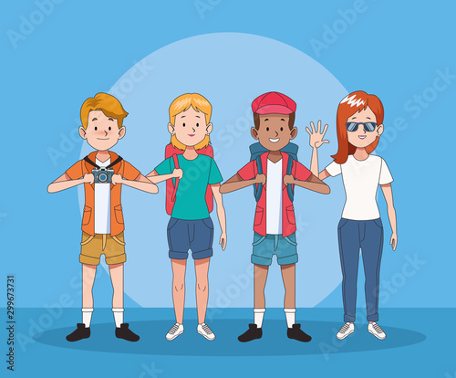 group of tourist people characters