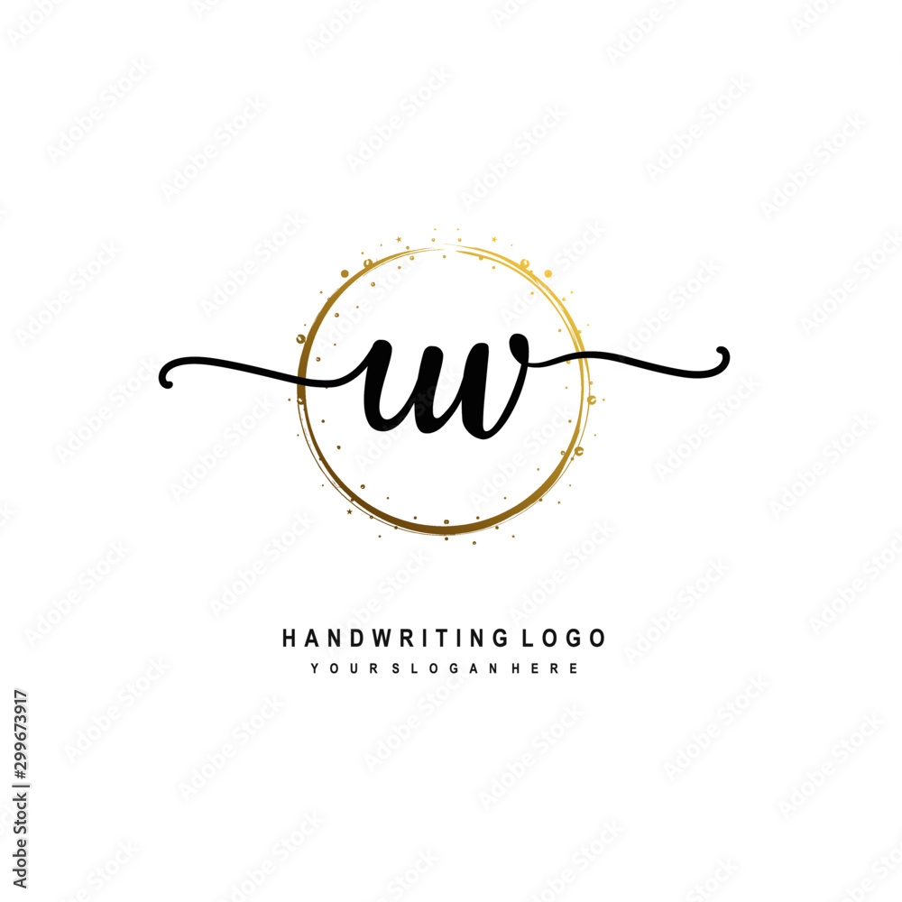 Initials letter UV vector handwriting logo template. with a circle brush and splash of gold paint Initials letter UV vector handwriting logo template. with a circle brush and splash of gold paint