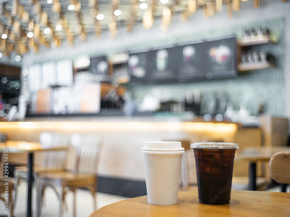 Obraz Cup of coffee Hot Latte and ice americano in cafe