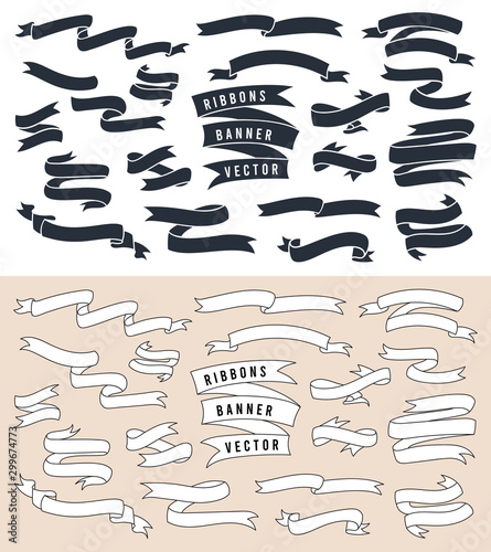 Ribbons banner design collection, Hand Drawn Ribbon Pack, Vintage banner set for handwritten messages, text header, title, calligraphy or lettering - Vector.