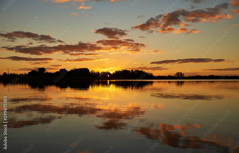 sunset over the lagoon with beautiful colors