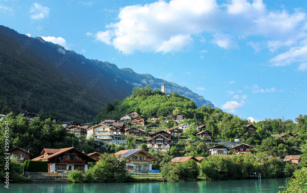 Beautiful small village by the riverside in Interlaken, Switzerland