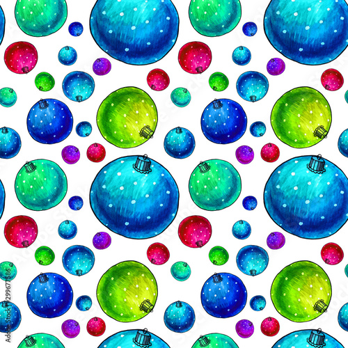 Seamless pattern with colorful christmas balls
