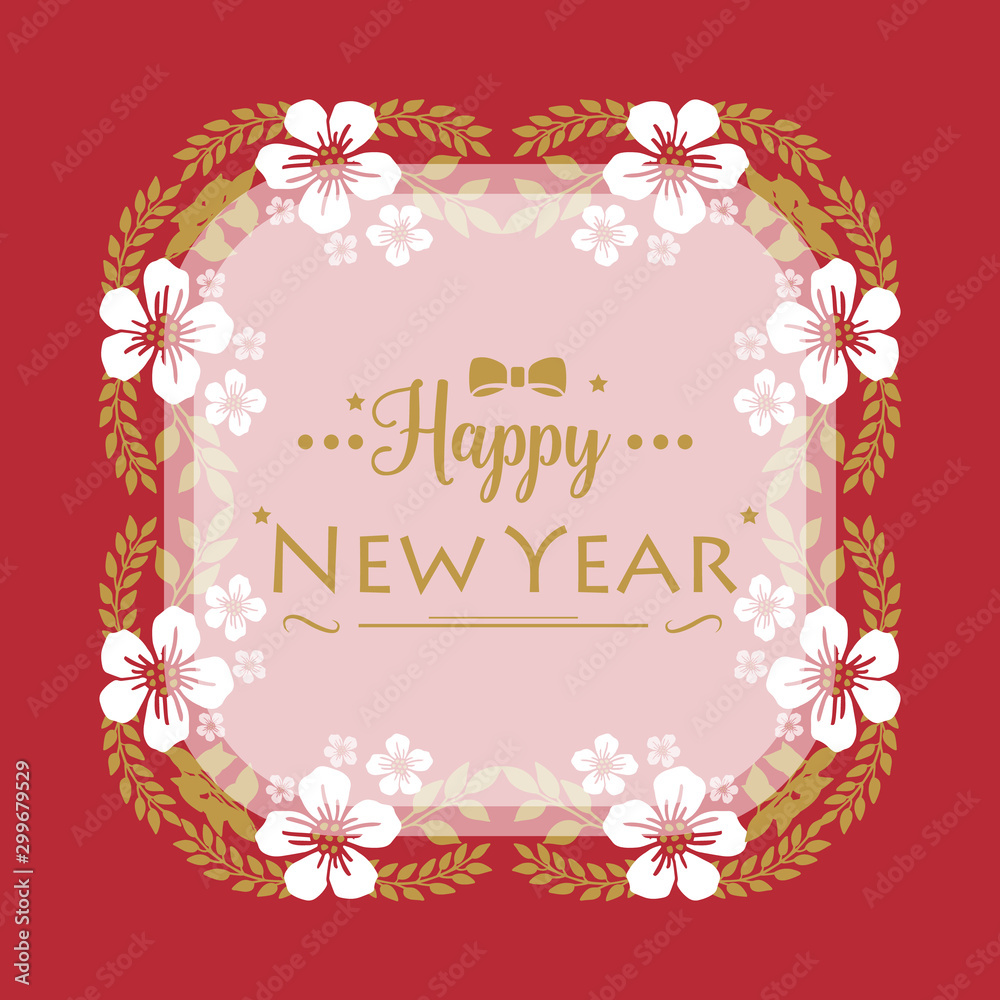 Banner happy new year with abstract white wreath frame ornament. Vector