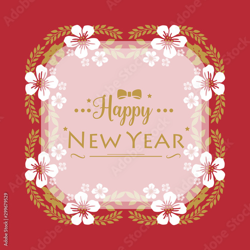Banner happy new year with abstract white wreath frame ornament. Vector