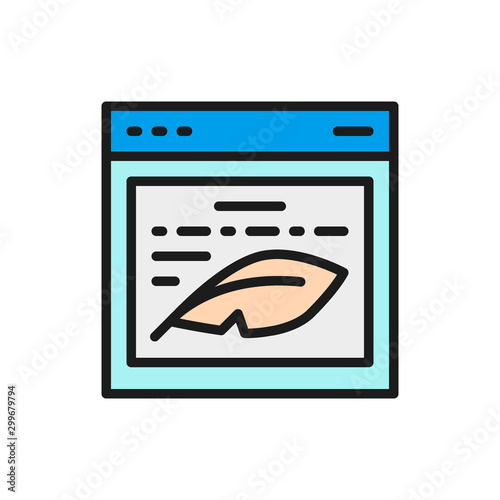 Writers website, prose, text on display flat color icon.