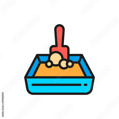 Sand tray and shovel flat color icon.