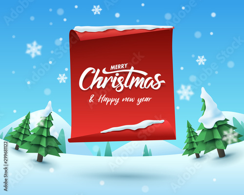 Paper banner and badge of Christmas