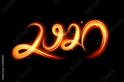Fire motion effect to 2020 happy new year