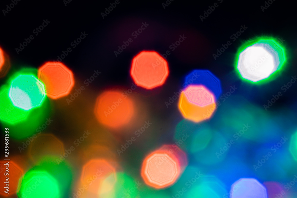 Colorful abstract bokeh lights  background.Abstract blurred bokeh Christmas or New Year lights in background.