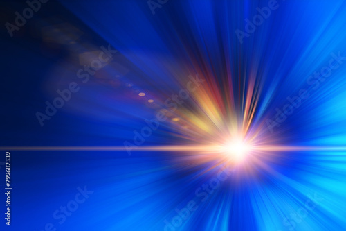 fast speed high performance zoom blur motion blue light flare effect abstract for background.