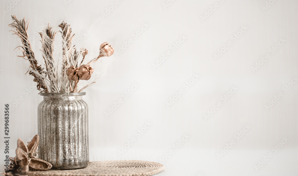 Still life beautiful vase with dried flowers . - obrazy, fototapety, plakaty 