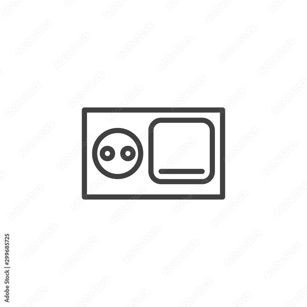 Electric outlet and switch line icon. linear style sign for mobile concept and web design. Electrical socket with power switch outline vector icon. Symbol, logo illustration. Vector graphics Electric outlet and switch line icon. linear style sign for mobile concept and web design. Electrical socket with power switch outline vector icon. Symbol, logo illustration. Vector graphics